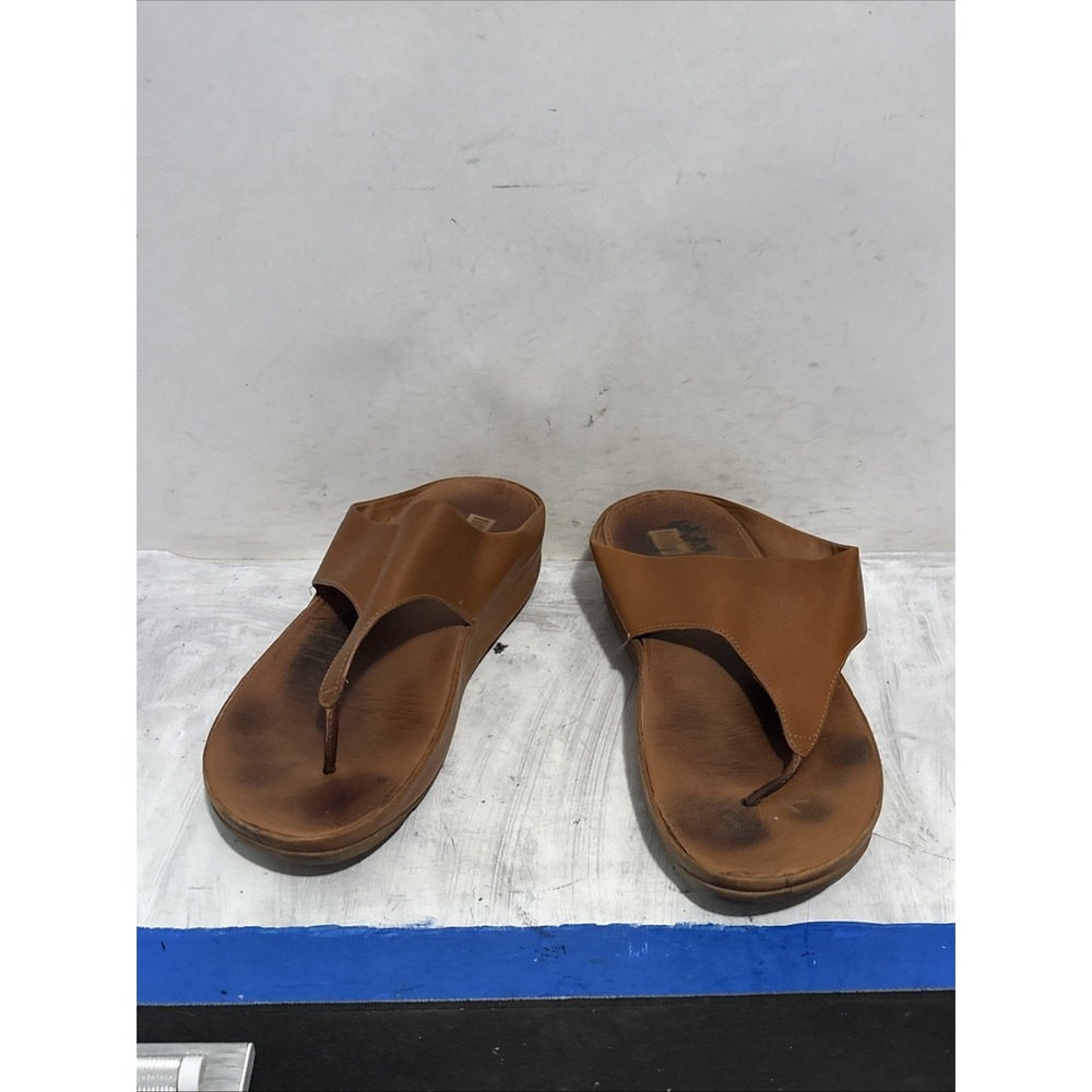 FitFlop Womens Brown Leather Thong Sandals Microwobbleboard Size 10 P11-532